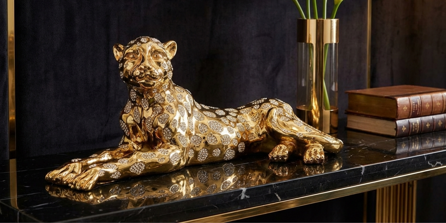 Moderne Dekofigur Leopard Gold 57cm