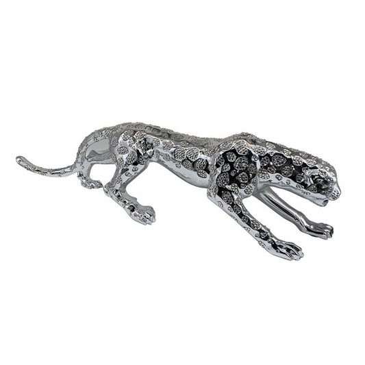 Moderne Deko Skulptur Leopard 80 cm Silber