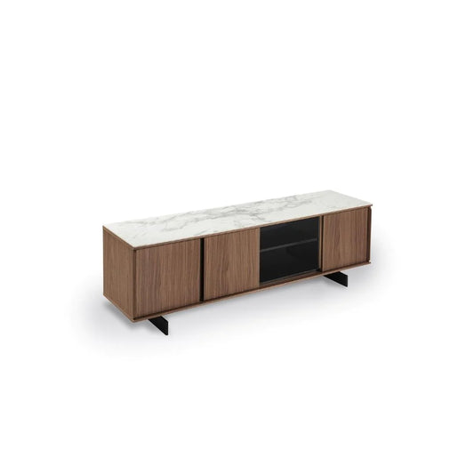 Sideboard Fernsehkommode Wallnuss braun weiße Marmorplatte 180x45x52 cm