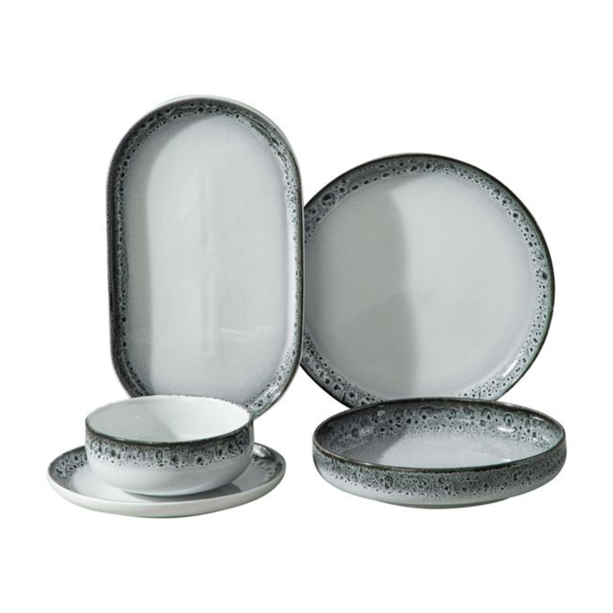 Bricard Geschirr-Set PAU Geschirr-Set Tafelgeschirr, Porzellan, spülmaschinenfest 25-tlg.  6 Personen mikrowellengeeignet weiß-schwarz