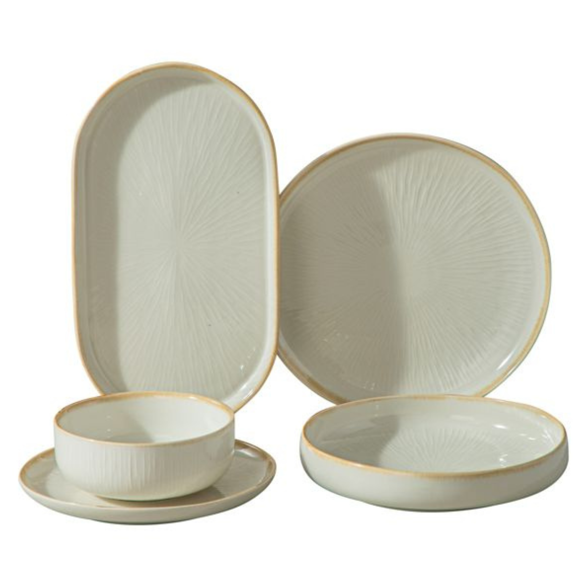 Bricard Geschirr-Set PAU Tafelgeschirr, Porzellan, spülmaschinenfest 25-tlg.  6 Personen mikrowellengeeignet weiß-beige