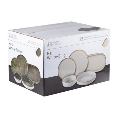 Bricard Geschirr-Set PAU Tafelgeschirr, Porzellan, spülmaschinenfest 25-tlg.  6 Personen mikrowellengeeignet weiß-beige