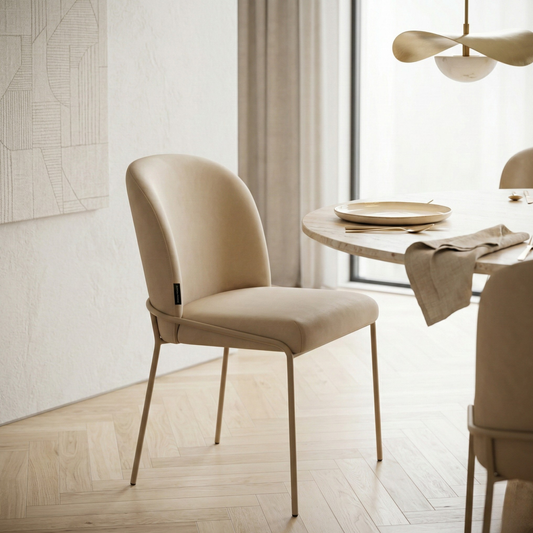 Esszimmerstuhl SALVE VELLUTO Eleganter Samtstuhl in Monochrom-Beige