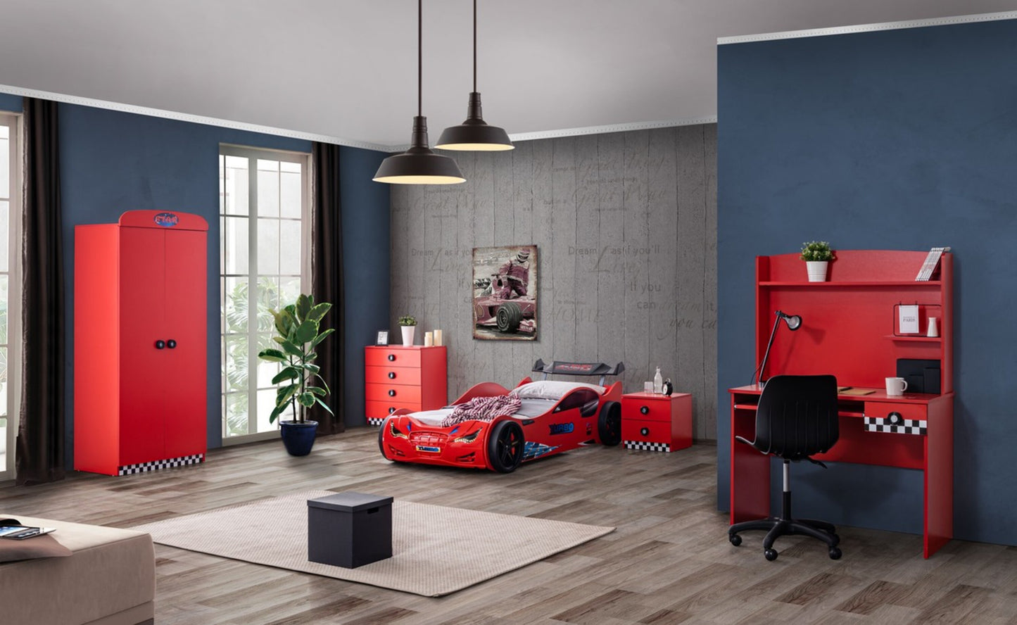 Nachttisch mit 4 Schubladen für Kinder STAR Collection rot
