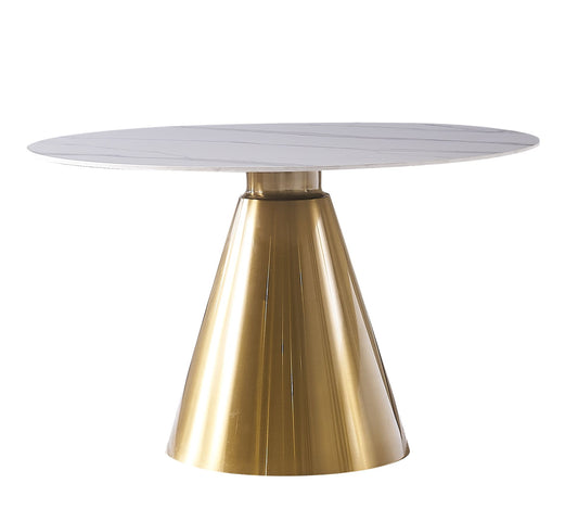 Runder Esstisch Weiß – 130 x 76 cm | Echtmarmorplatte & Goldfuß | Modernes Luxus-Design