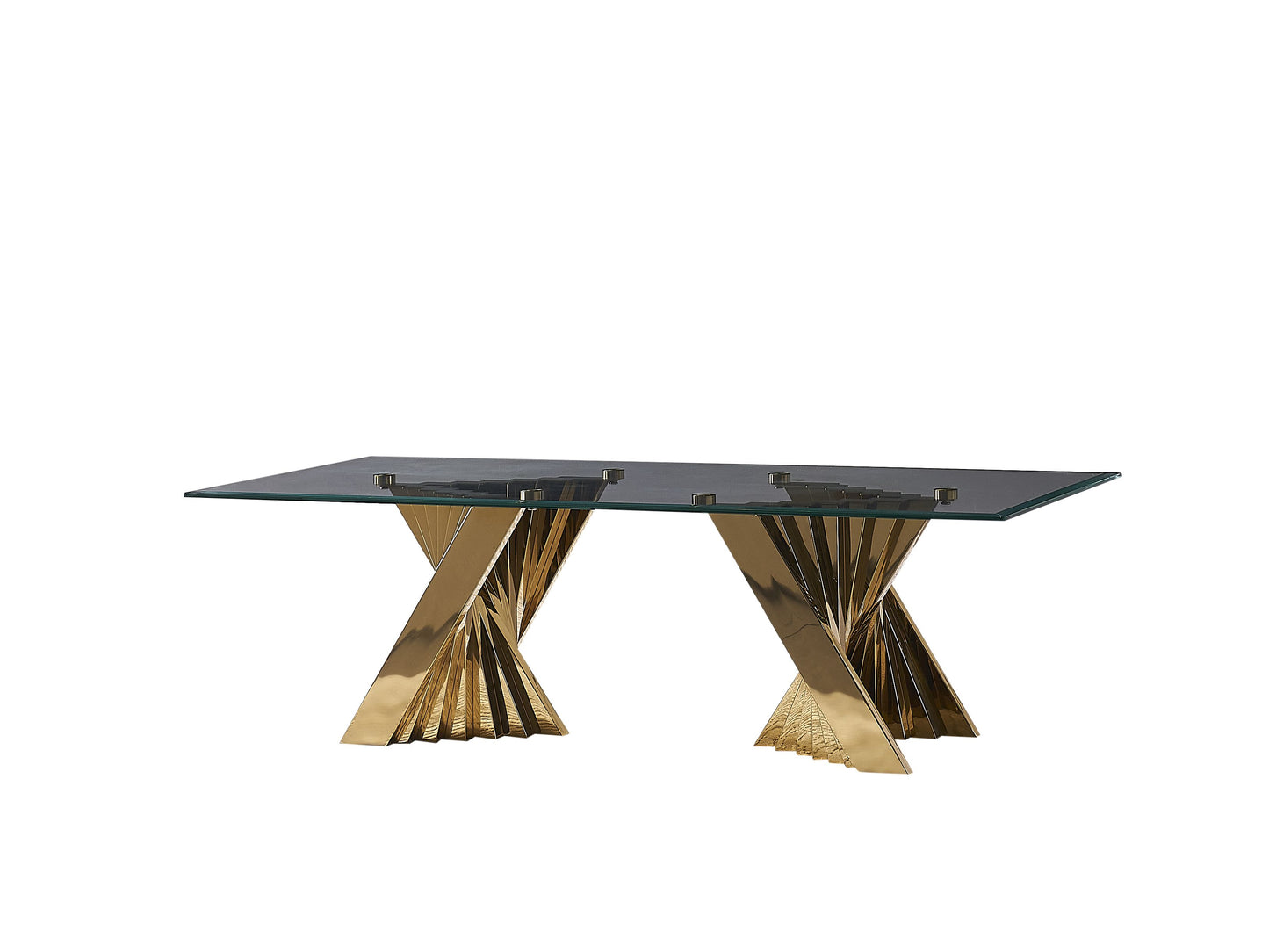 Esstisch im edlen Design große Glasplatte vergoldetes Edelsteinbein 200x100cm