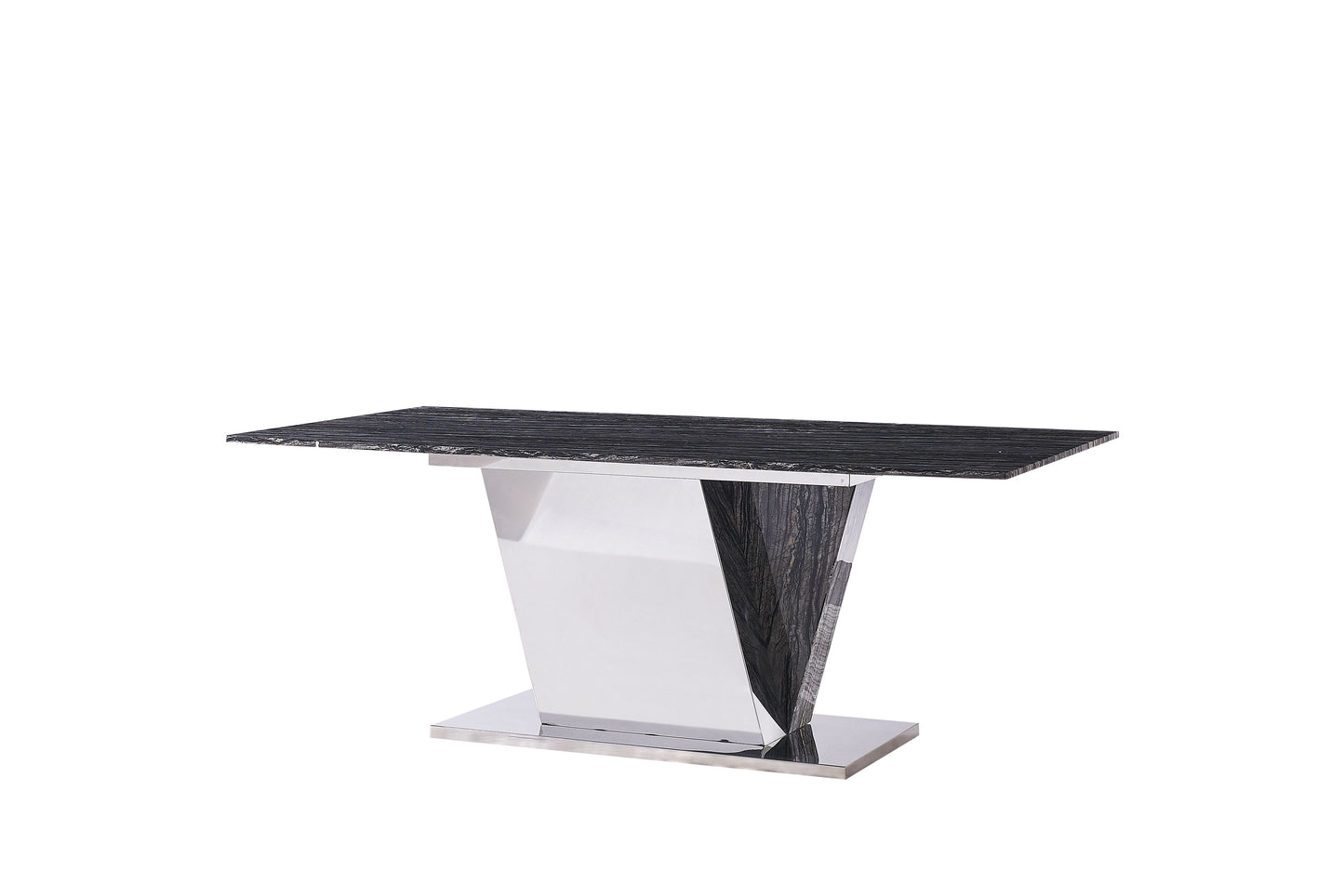 Esstisch mit schwarzer Marmorplatte – 200 x 100 cm | Edelstahl-Gestell in geometrischem Design