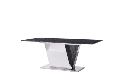 Esstisch mit schwarzer Marmorplatte – 200 x 100 cm | Edelstahl-Gestell in geometrischem Design