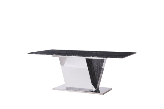 Esstisch mit schwarzer Marmorplatte – 200 x 100 cm | Edelstahl-Gestell in geometrischem Design
