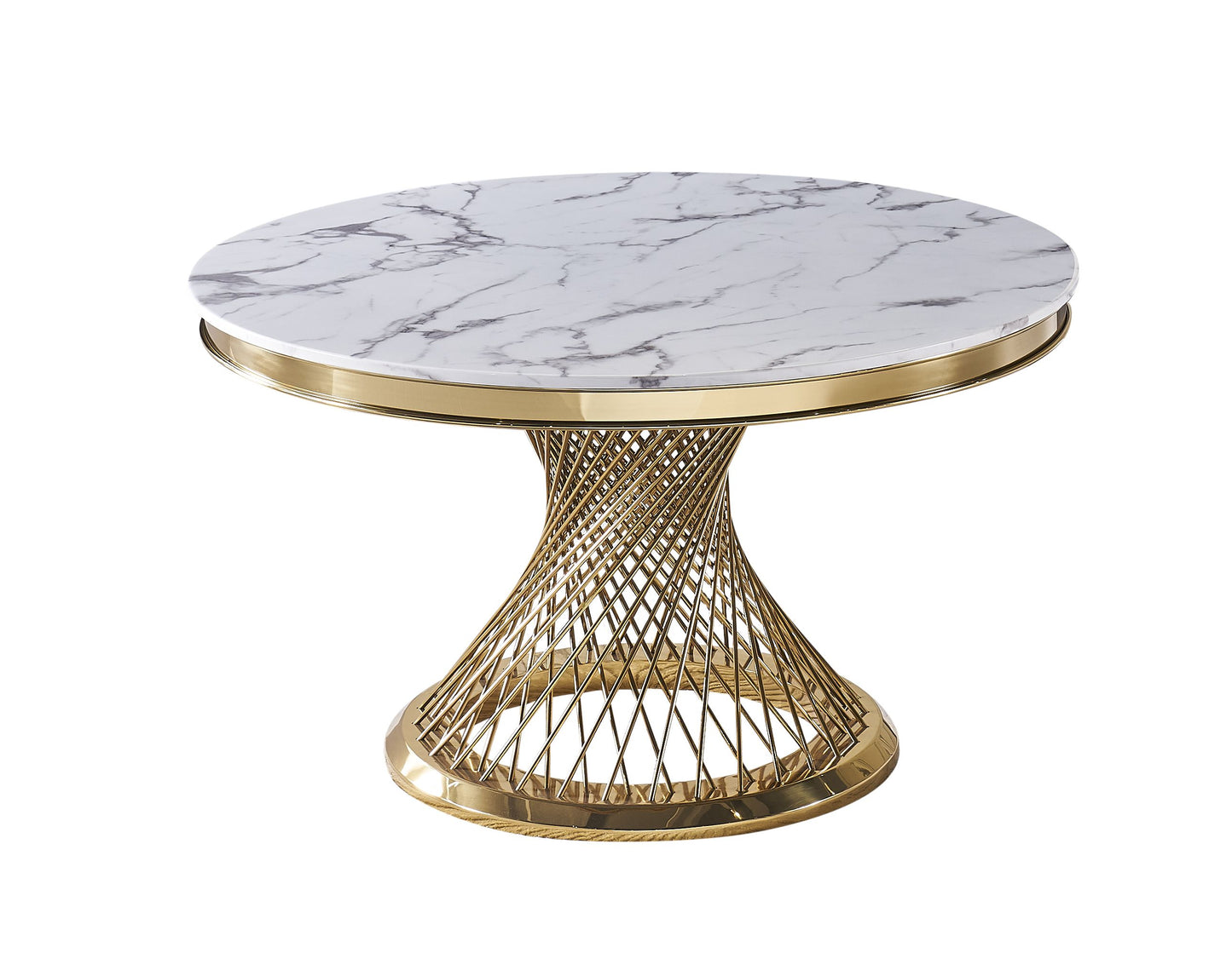 Wohnzimmertisch edler Esstisch echtes Marmor 130cm goldenes Edelstahlgestell