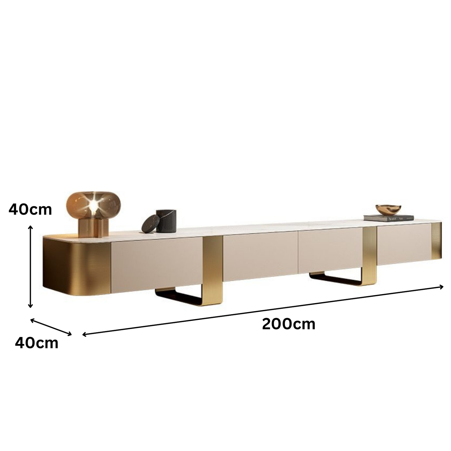 Sideboard Fernsehkommode TV-Schrank weiß gold 200x40x40cm