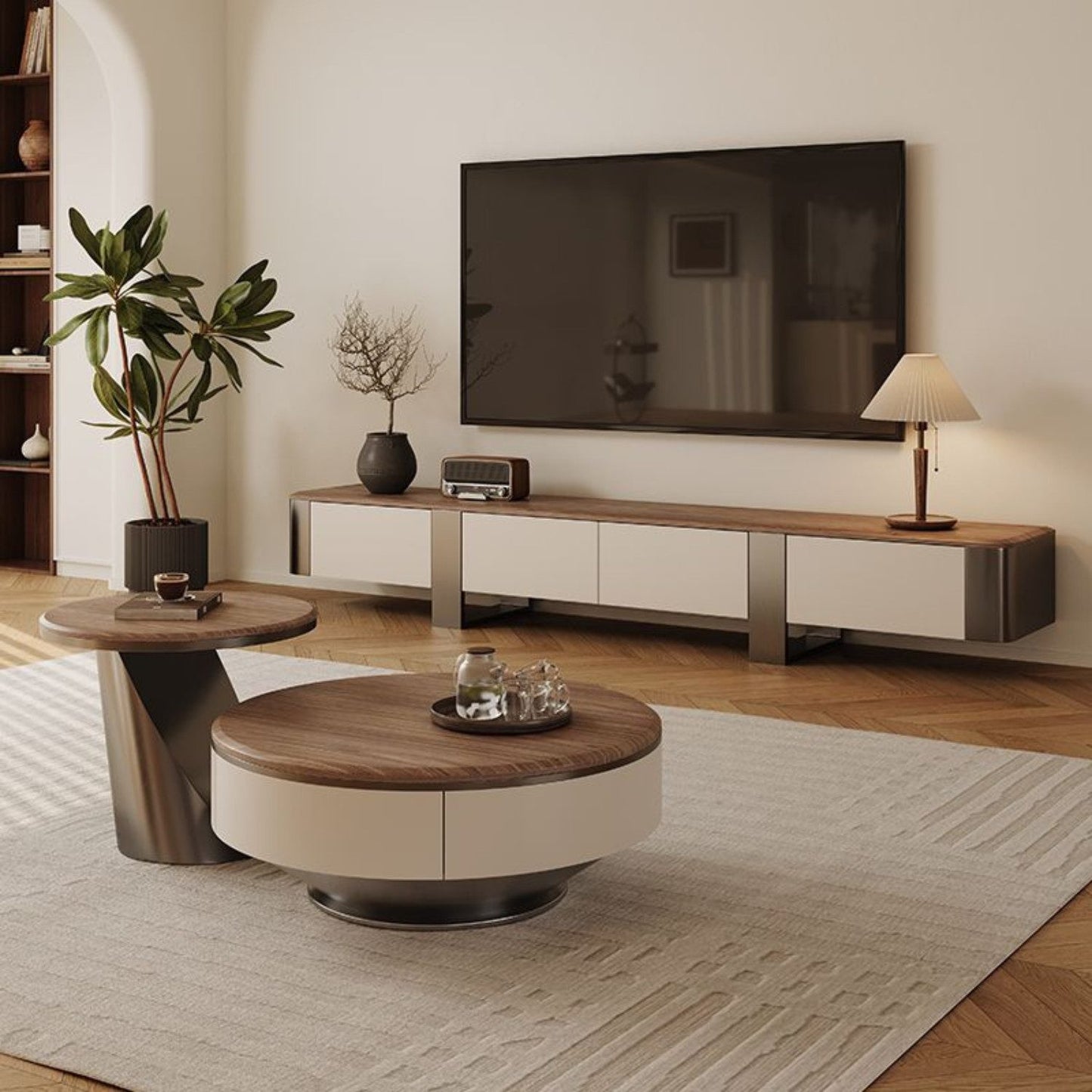 Edles Couchtisch Set 2er Set mit Braun Holz Design 90x35cm