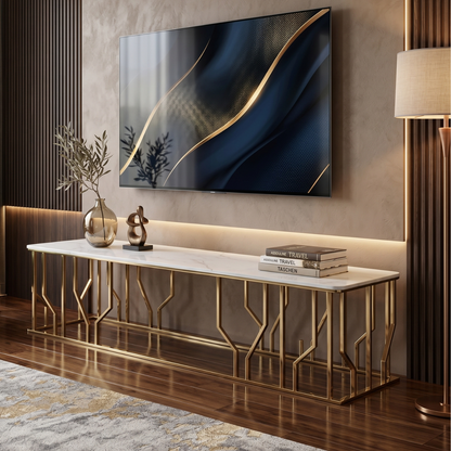 Moderner Rechteckige TV-Sideboard TARANTO Tischplatte aus Marmoroptik 180 cm Gold