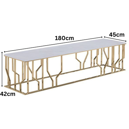 Moderner Rechteckige TV-Sideboard TARANTO Tischplatte aus Marmoroptik 180 cm Gold