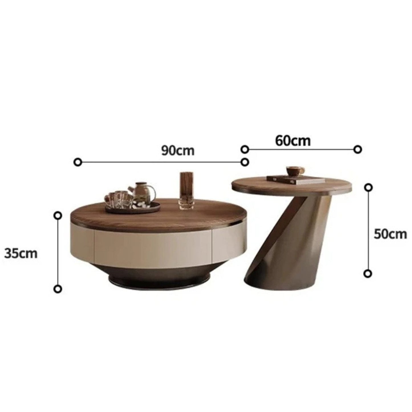 Edles Couchtisch Set 2er Set mit Braun Holz Design 90x35cm