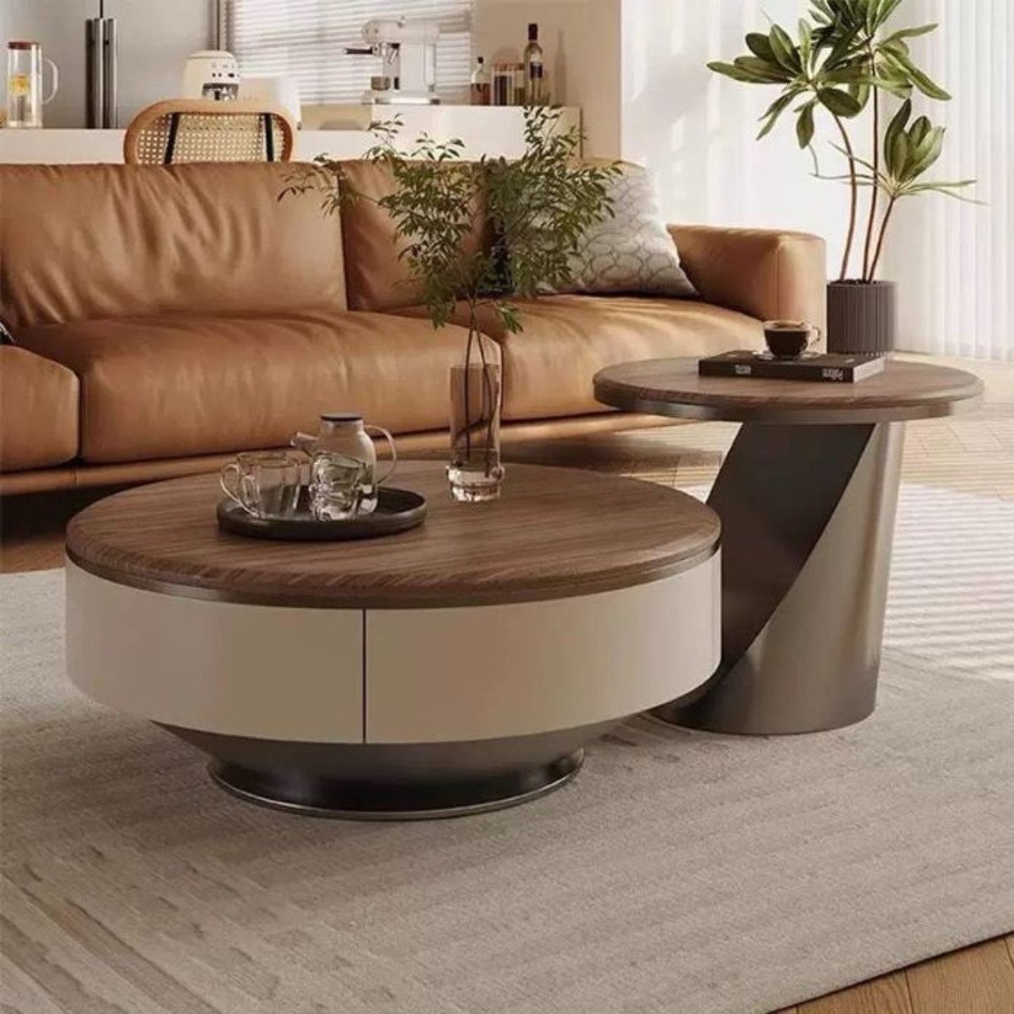 Edles Couchtisch Set 2er Set mit Braun Holz Design 90x35cm
