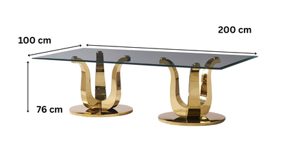 Esstisch mit schwarzer Marmorplatte – 200 x 100 cm | Edelstahl-Gestell in geometrischem Design