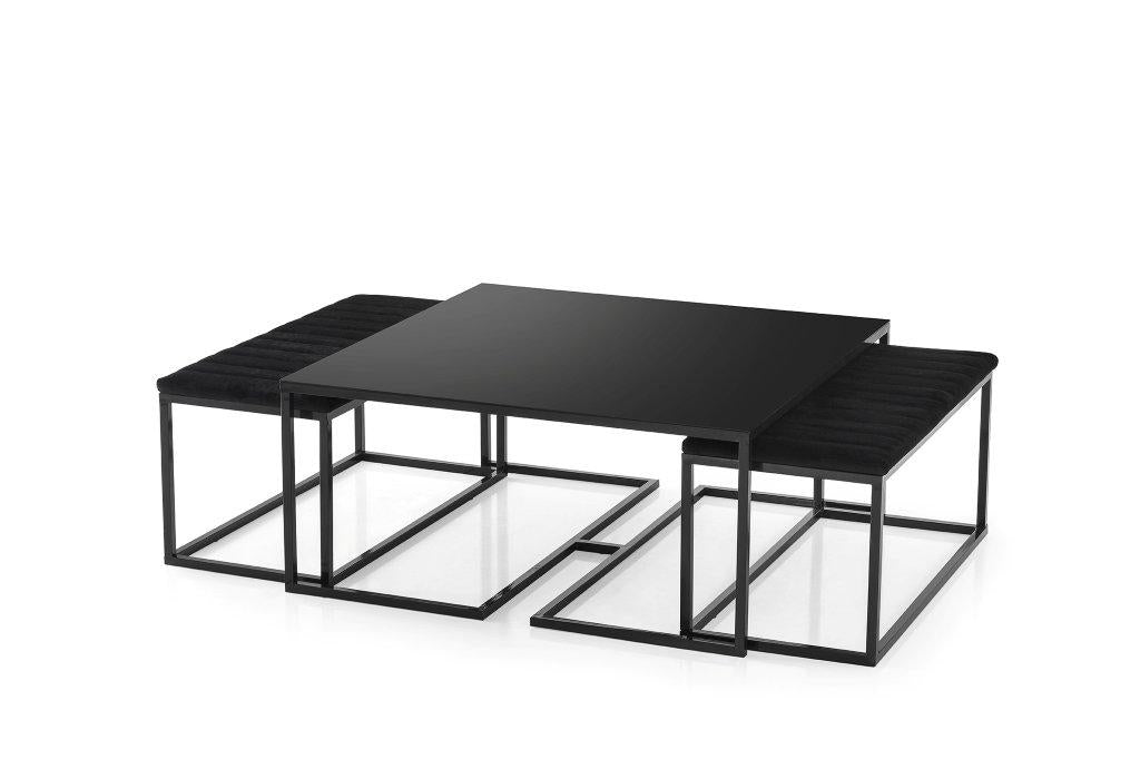Beistelltisch Couchtisch "Vega" 3er Set schwarz Glas Stoff