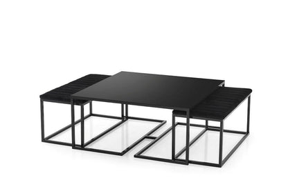 Beistelltisch Couchtisch "Vega" 3er Set schwarz Glas Stoff
