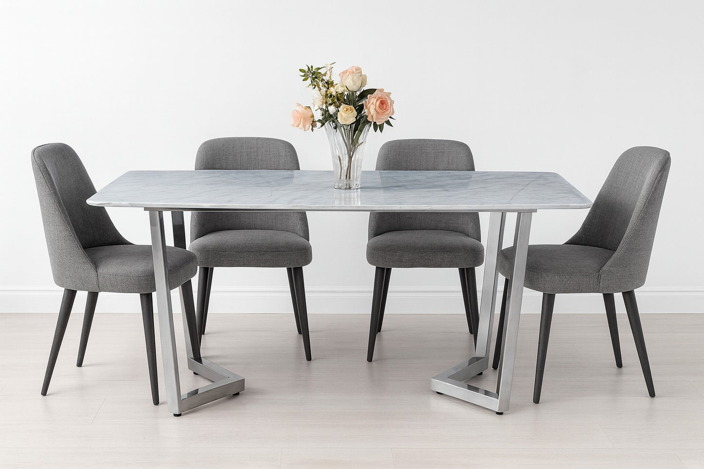 Esstisch Marmor – 170 x 90 x 75 cm Silberfarbenes Metallgestell & edle Marmorplatte