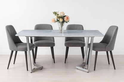Esstisch Marmor – 170 x 90 x 75 cm Silberfarbenes Metallgestell & edle Marmorplatte