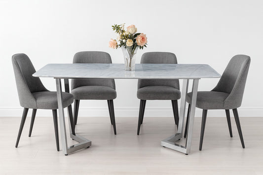 Esstisch Marmor – 170 x 90 x 75 cm Silberfarbenes Metallgestell & edle Marmorplatte