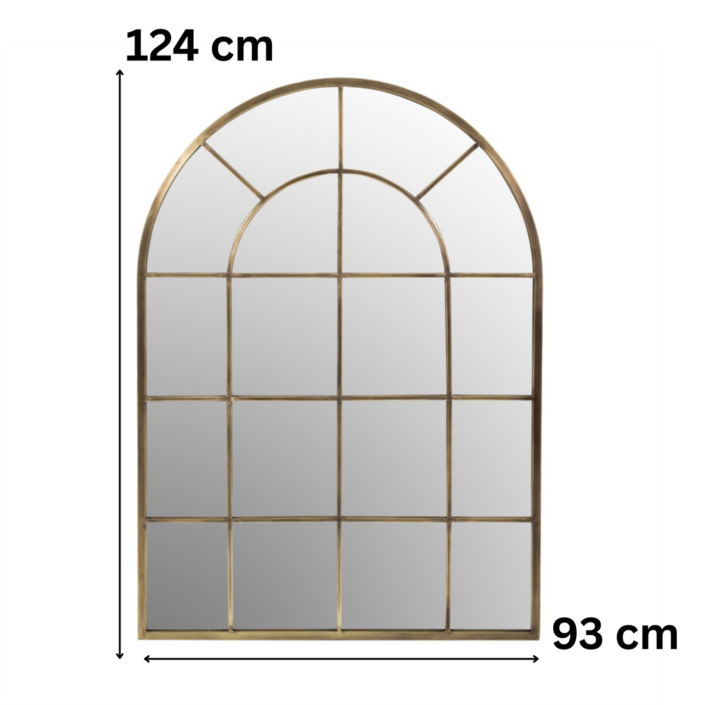 Spiegel gewölbt im Fensterdesign – 93 x 124 cm – Rahmen in edlem Gold