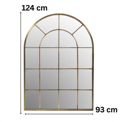Spiegel gewölbt im Fensterdesign – 93 x 124 cm – Rahmen in edlem Gold