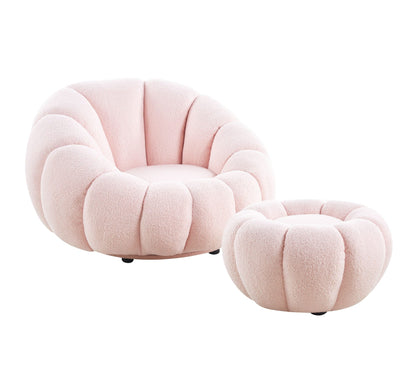 Drehsessel Kürbis Sessel 360° Drehfunktion Relaxsessel inkl. Hocker Rosa