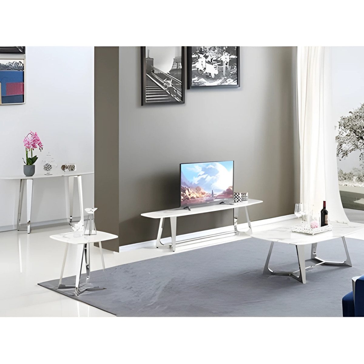 Ablagetisch Bari mit weißer Tischplatte in Marmoroptik 150cm