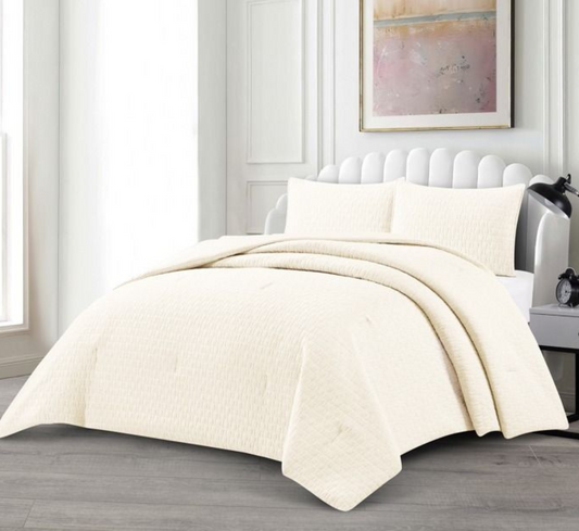 Tagesdecke Set Alara  Überwurf Decke 3-Teilig 240 x 250 cm , atmungsaktiv 2-Personen beige