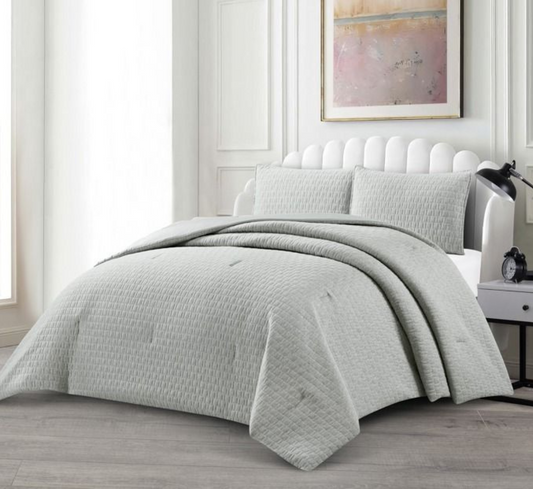 Tagesdecke Set Alara  Überwurf Decke 3-Teilig 240 x 250 cm , atmungsaktiv 2-Personen Grau