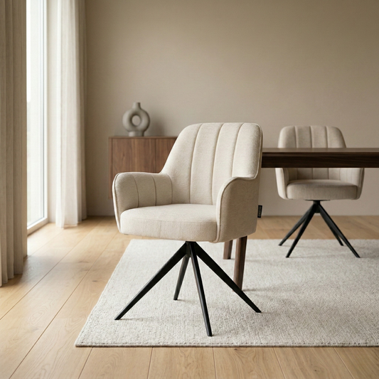 Esszimmerstuhl AVOLA Eleganter Polsterstuhl in Beige mit Armlehnen Beige
