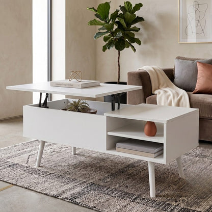 Couchtisch MALMÖ mit Lift-Top Funktion & verstecktem Stauraum, 100x50 cm weiß