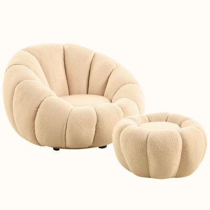 Drehsessel Kürbis Sessel 360° Drehfunktion Relaxsessel inkl. Hocker Beige