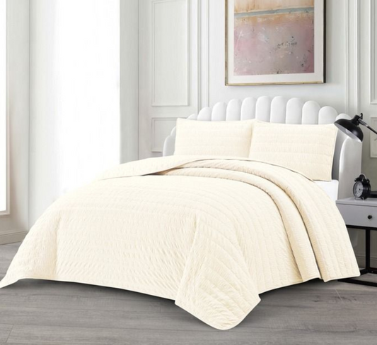 Tagesdecke Set Bade Überwurf Decke 3-Teilig 240 x 250 cm , atmungsaktiv 2-Personen Beige