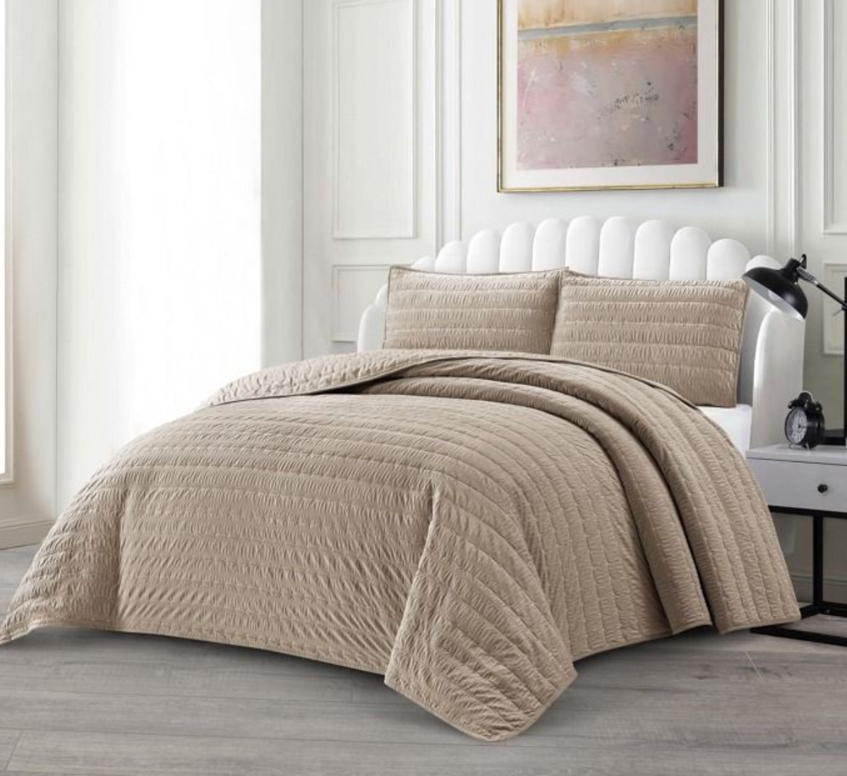 Tagesdecke Set Bade Überwurf Decke 3-Teilig 240 x 250 cm , atmungsaktiv 2-Personen Braun