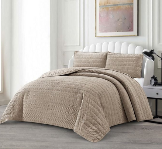 Tagesdecke Set Bade Überwurf Decke 3-Teilig 240 x 250 cm , atmungsaktiv 2-Personen Braun