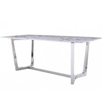 Moderner Esstisch in weißer Marmor-Optik mit Edelstahlbeinen – 180 x 90 x 76 cm