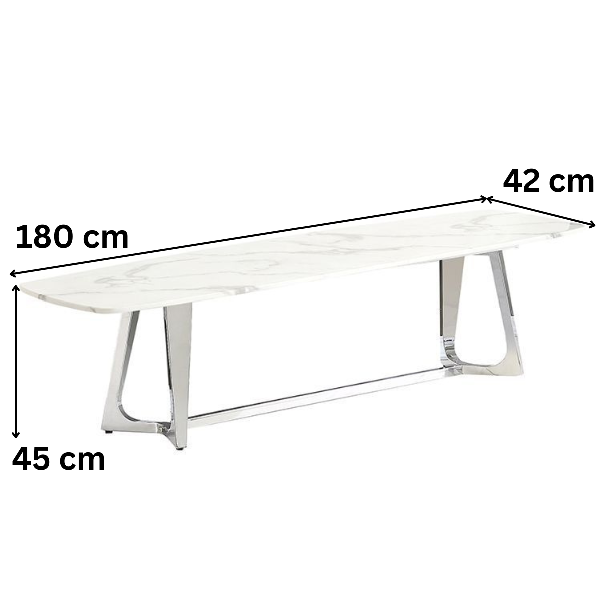 Moderner Rechteckige TV Bank Bari Tischplatte aus Marmoroptik  180 cm Silber