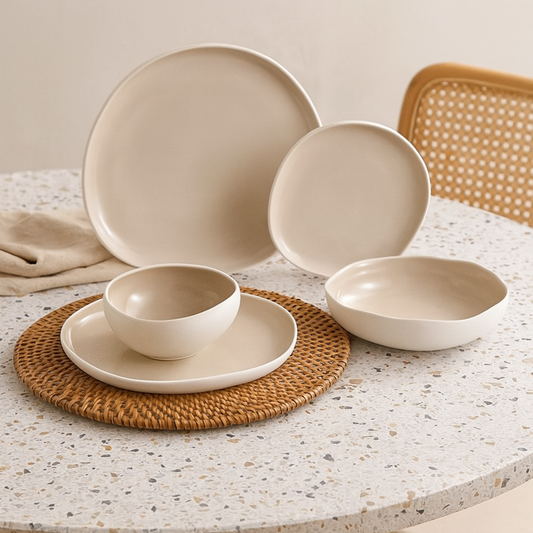 BRICARD Geschirr-Set Barles Tafelgeschirr, Porzellan, spülmaschinenfest 25-tlg. weiß-beige