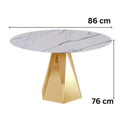 Moderner Esstisch aus Marmor – rund mit vergoldetem Edelstahlgestell 86/130 x 76 cm