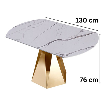 Moderner Esstisch aus Marmor – rund mit vergoldetem Edelstahlgestell 86/130 x 76 cm