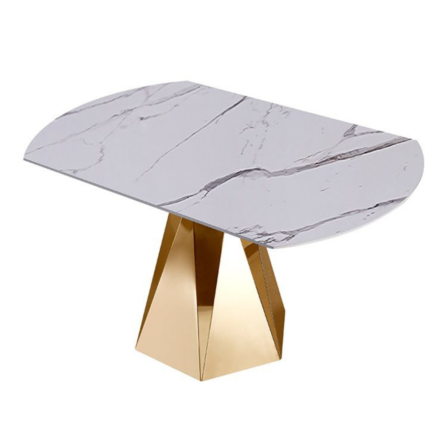 Moderner Esstisch aus Marmor – rund mit vergoldetem Edelstahlgestell 86/130 x 76 cm