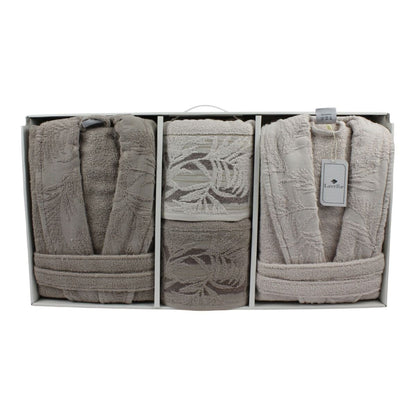 Bademantel - Wellness Set Duru 6-teiliges Luxus Set aus Baumwolle Beige-Hellbeige