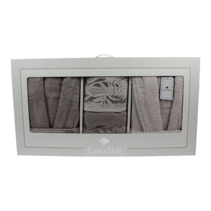 Bademantel - Wellness Set Duru 6-teiliges Luxus Set aus Baumwolle Beige-Hellbeige