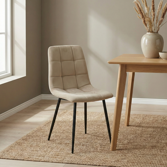 Gepolsterte Esszimmerstuhl mit Rückenlehne aus Samt und Metallbeine Beige 6er Set