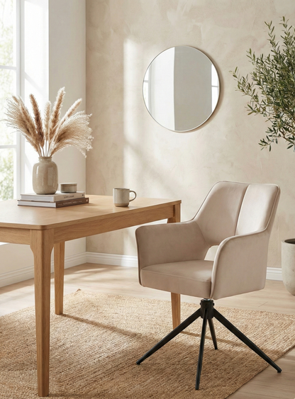 Gepolsterte Esszimmerstuhl in Samt und Metallbeinen Beige