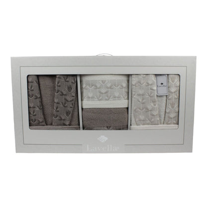 Bademantel - Wellness Set Sibel 6-teiliges Luxus Set aus Baumwolle Beige-Creme