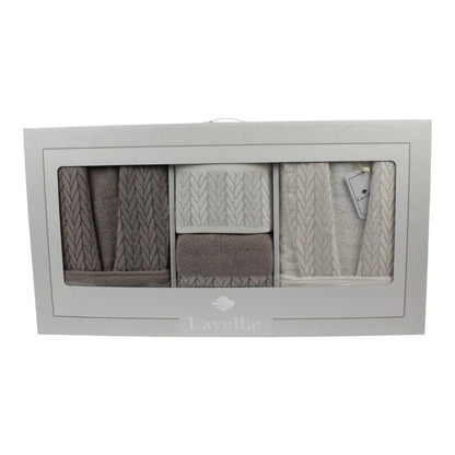 Bademantel - Wellness Set Sena 6-teiliges Luxus Set aus Baumwolle Beige-Creme
